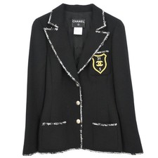 Chanel Single Breasted Emblem Jacket Black 05C #36 117580
