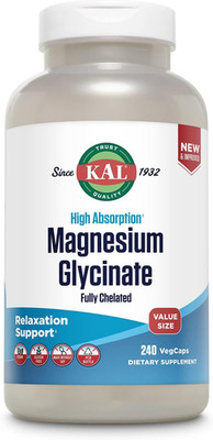 KAL Magnesium Glycinate, New & Improved Fully Chelated High Absorption Formula w