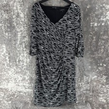 Tahari Size 10 Faux Wrap Mini Dress Black White V Neck Lined Pullover Lined