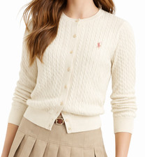 Polo Ralph Lauren Girl s Cable Knit Cardigan Sweater White Size L 12-14 NWT