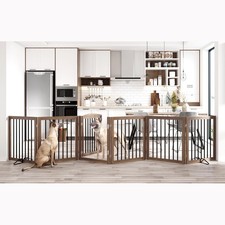 Folding Pet Gate 144" Wide, 30" Tall No-Assembly Wooden Dog Gate with Door Wa...