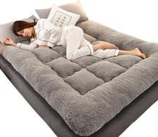 Extra Thick Shaggy Floor Mattress Foldable Bed Futon Pad Grey - Full Size