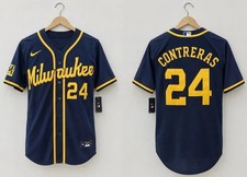 New  William Contreras 24 Navy Milwaukee Brewers Baseball Jersey Men's