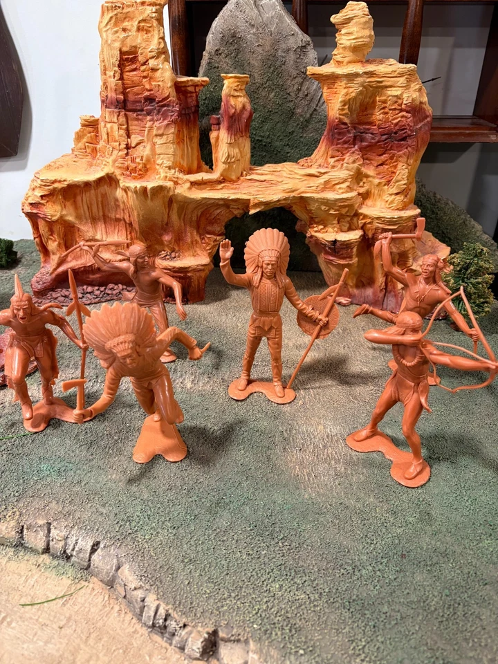 Marx Toy Indians 1964, 6 pulgadas, ¡Lote de 7 marrones! Foto 2 de 4