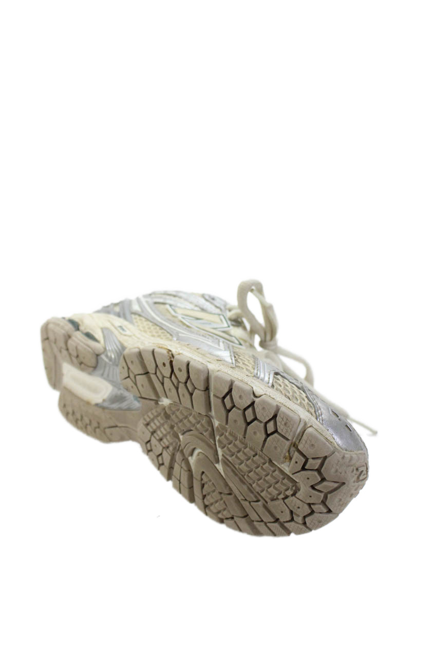 New Balance Womens Lace Up N Lock Knit Metallic Sneakers White Silver Size 7 thumbnail 4