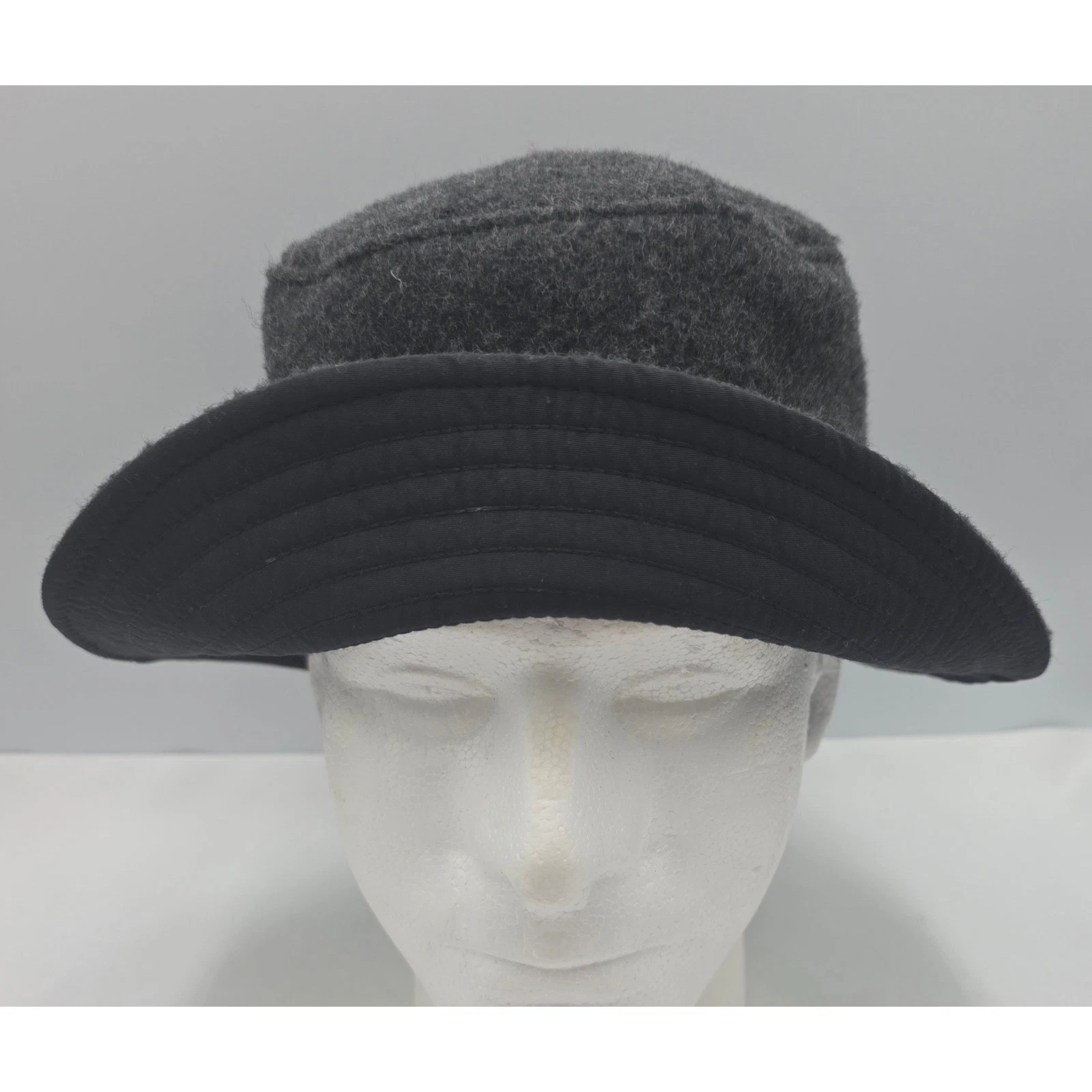 Reversible Bucket Hat Unisex 7 1/8 Gray Wool Black Cotton Y2K
