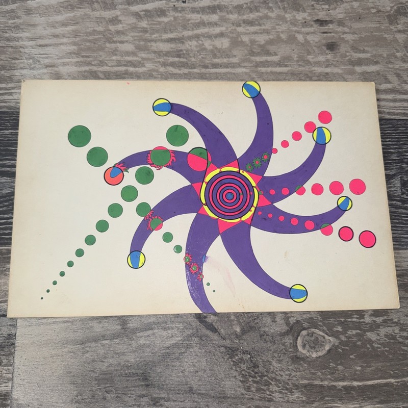 Vintage 1970 Abstract Psychedelic Geometric Painting Neon Pop Art Space Age .