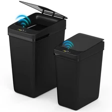 2Pack Touchless Bathroom Trash Can with Lid,4 Gal &2.5 Gal Slim Automatic 