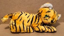 Vintage MCM Carnival Laying Tiger Stuffed Animal 15 Plush Toy Green Eyes