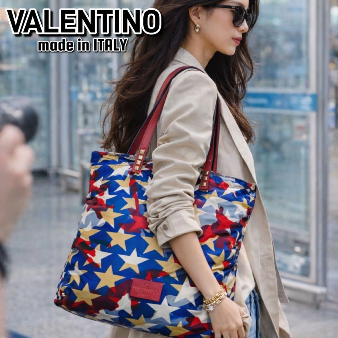 Valentino Garavani Tote Bag Large Star Camouflage Leather Nylon Made in Italy J thumbnail 2