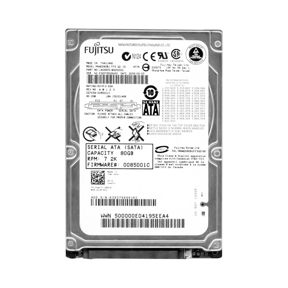 Disco Rigido Fujitsu MHW2080BJ 80GB 7.2K 8MB SATA II 2.5'' - Immagine 3 di 3