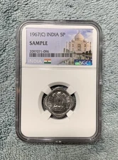 1967(C) India 5 Paise RARE Sample NGC Taj Mahal Label