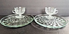 2 Colony Whitehall Clear Snack Plate & Footed  Cup Set Cube Pattern 8.7/8" USA