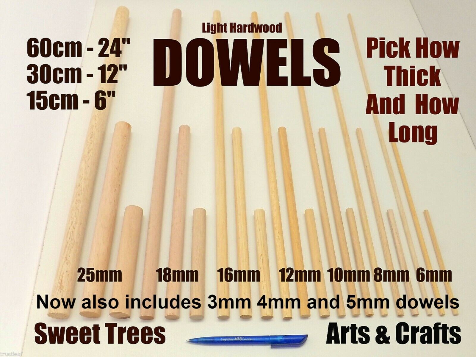 QUALITY WOODEN DOWELS 15cm 30cm or 60cm Craft Pole Stick Sweet Tree * FREE POST!