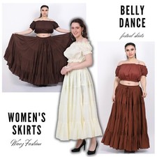 Women Casual Cotton Long Maxi Skirts 4 tiered Elastic Waist Solid colors skirt