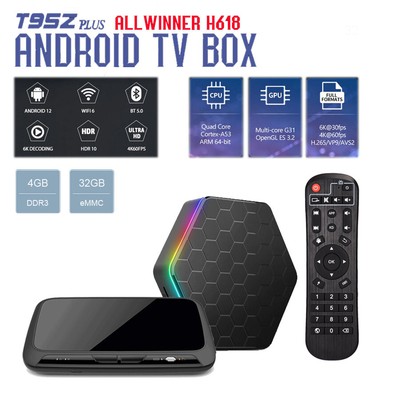 T95Z Plus 32GB/4GB Android 12 Dual WiFi Cortex A53 Bluetooth Set Top TV Box 2024