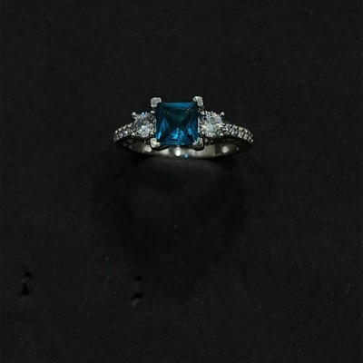 2Ct Princess Lab Created London Blue Topaz Engagement Ring 14K White Gold Plated