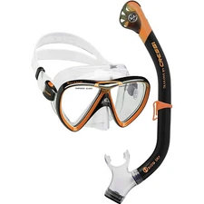 Cressi Ikarus & Orion Dry Mask Snorkeling Set - Black/Orange