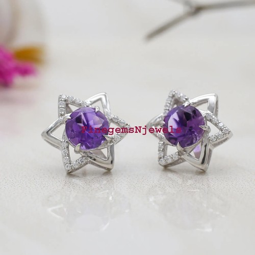 Natural Amethyst & CZ Gemstone with 925 Sterling Silver Cufflinks For Men's #676 - Picture 7 of 7