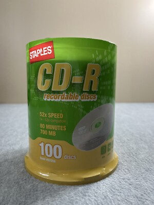 Staples CD-R Recordable Discs 700mb 80 Minute 100 Pack Sealed New