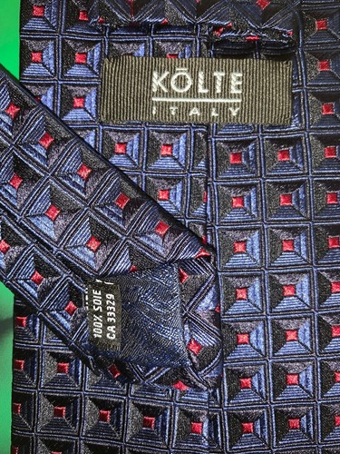 Corbata para hombre KOLTE 100% seda ITALIA lujo gruesa MRSP $190 NEGRA AZUL 2 corbatas GEO - Imagen 3 de 6