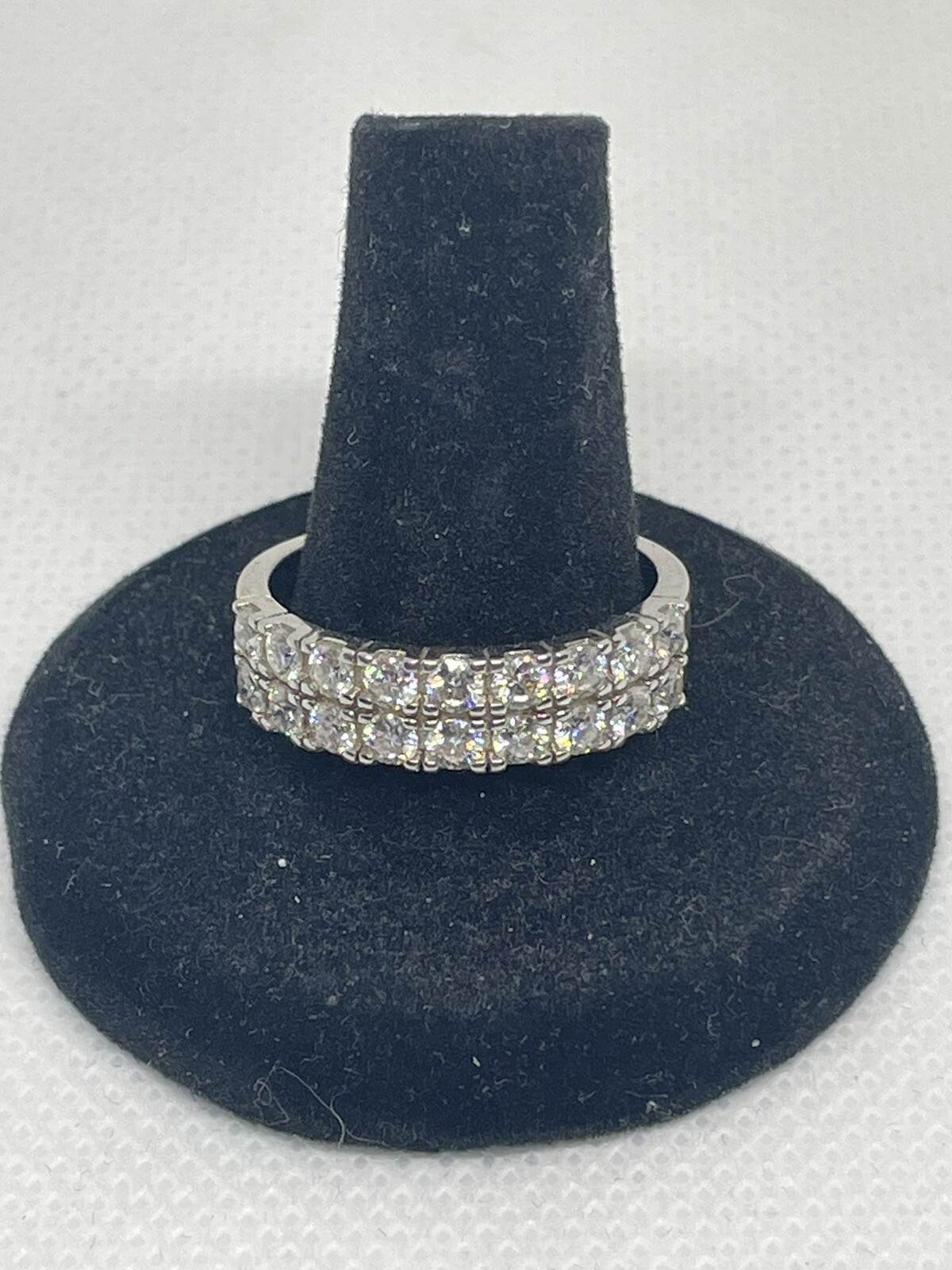 925 Silver Double Row Half Eternity Moissanite Engagement Wedding Ring-image