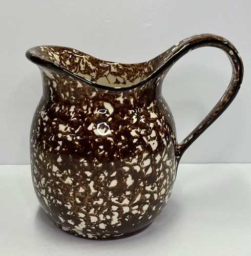 Vintage Stangl Pottery Brown Spongeware Town and Country Pitcher Farmhouse 7" H