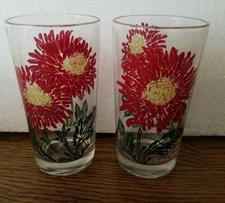 (2)Chrysanthemum Peanut Butter Glass Glasses Drinking Kitchen Mauzy