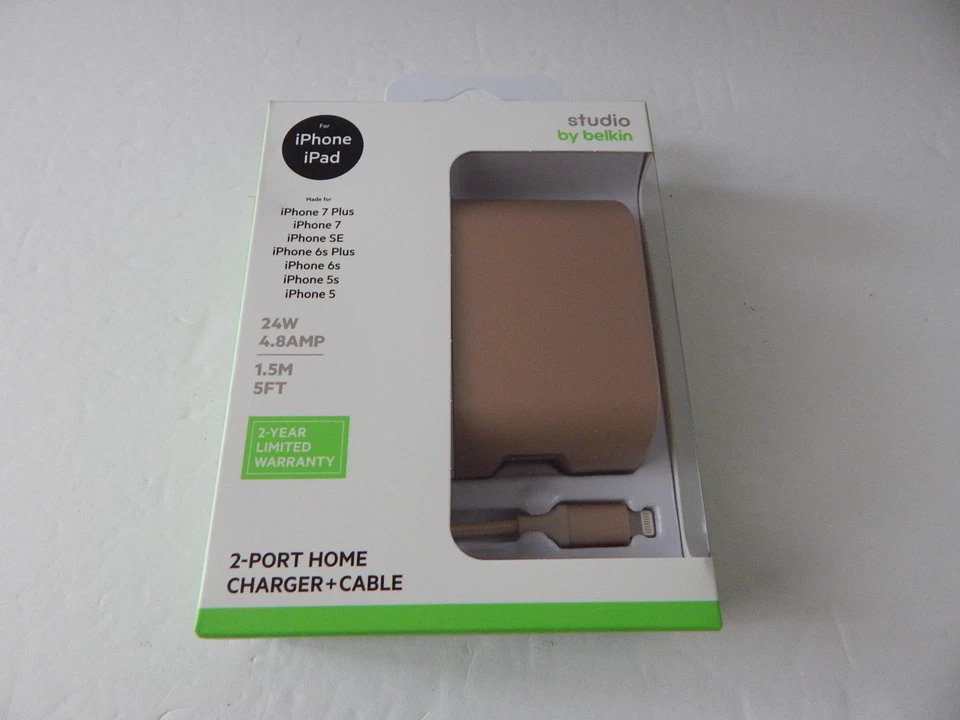 Cargador doméstico Studio by Belkin 2 puertos + cable de iluminación de 1,5 M nuevo Foto 4 de 4