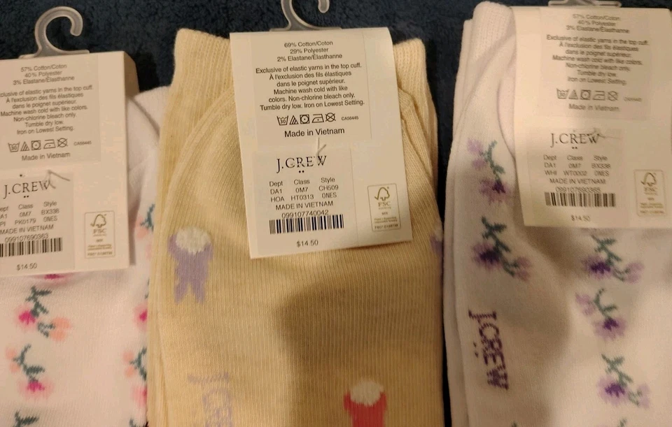 ¡Nuevo! J Crew Mujer 3 Pares Primavera Flores Conejitos Pantalón Calcetines Rosa Púrpura Foto 3 de 4