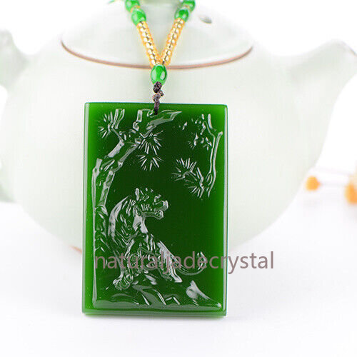 Collar colgante amuleto estatua de tigre hecho a mano regalo verde natural jade jaspe - Imagen 5 de 5