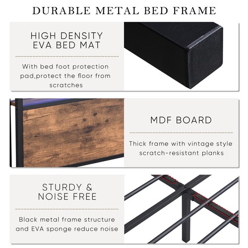 Queen Bed Frame with LED Headboard Metal Platform Bed with 2 Storage Drawers - Picture 11 of 17