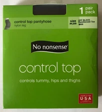 1 Pair Pack No Nonsense Control Top Nylon Leg PANTYHOSE Off Black M44 Size PLUS