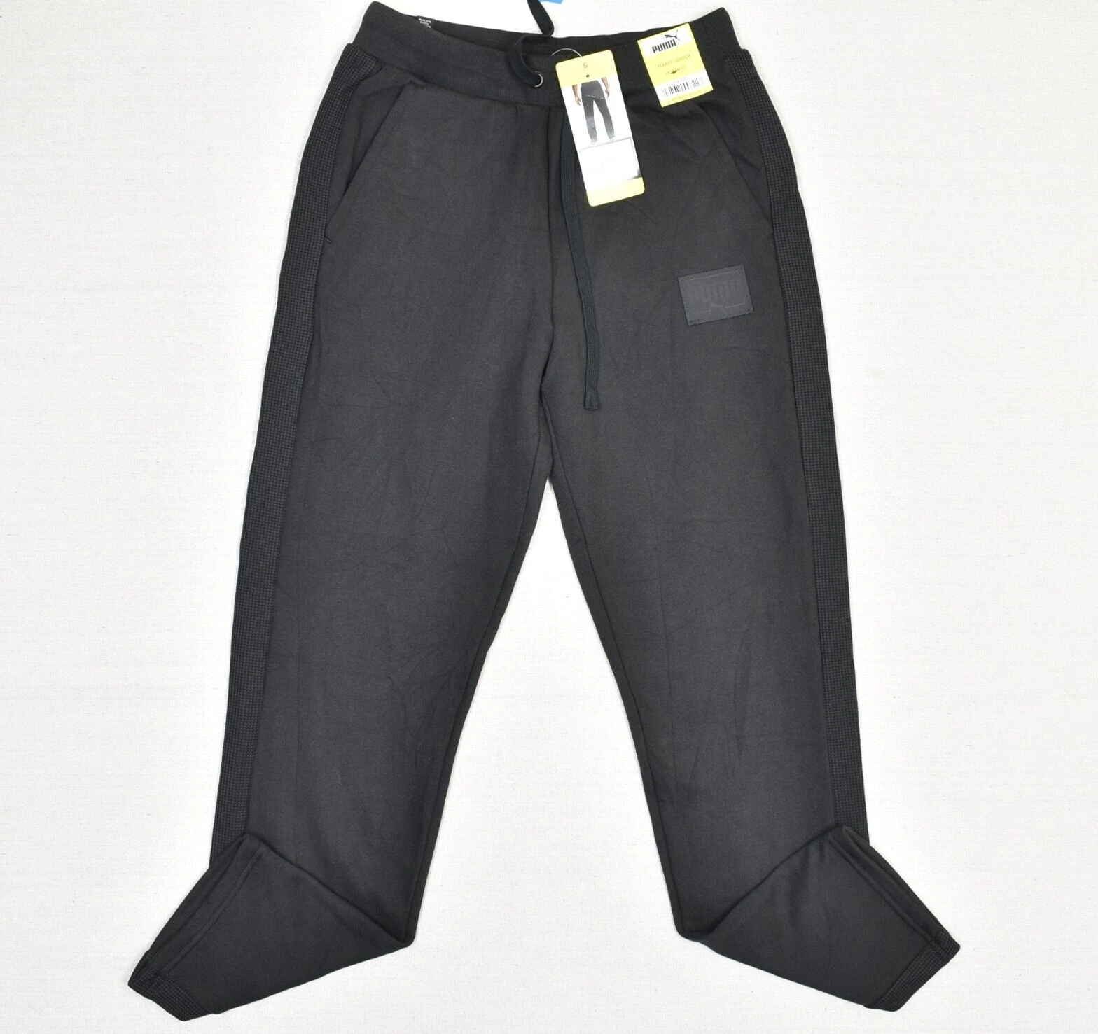 NUOVO Puma Pantalone Jogger Uomo Pile Cotone Tinta Unita Nero Taglia S Coulisse Tinta Unita
