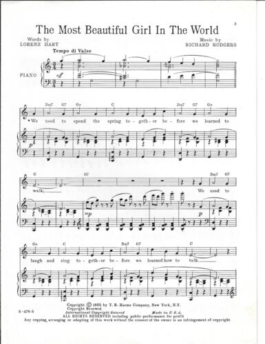 RODGERS & HART Sheet Music THE MOST BEAUTIFUL GIRL IN THE WORLD from JUMBO 1935 - Picture 2 of 6