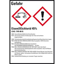 GHS-Etikett Eisen(III)chlorid 45% GefStoffV/GHS/CLP Folie 52x74mm VE=10