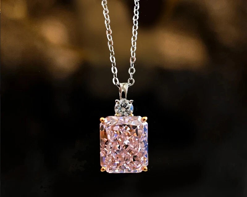 Collar de diamantes amarillos cultivados en laboratorio de 8 quilates, oro de 18 quilates Vermeil, corte de hielo triturado radiante Foto 2 de 4