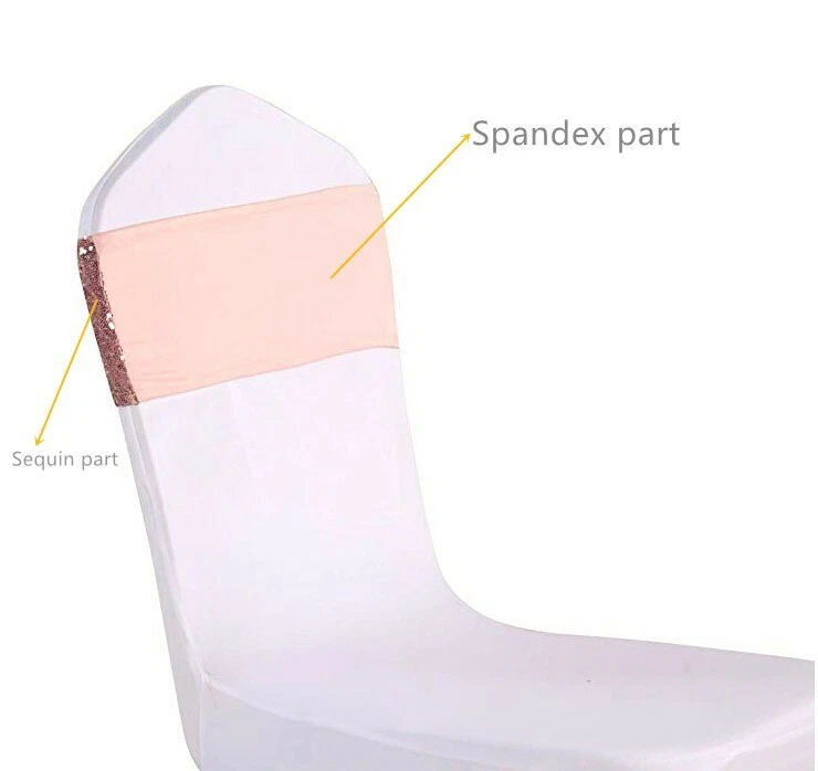 Alianzas de silla de lentejuelas de oro rosa + corredores de mesa de oro rosa decoración de fiesta de boda Foto 3 de 4