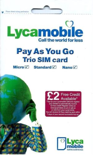 Tarjeta SIM Lyca Mobile PAY AS YOU GO SELLADA 4G Trío de Datos Sim nano mini PAYG  - Imagen 1 de 3