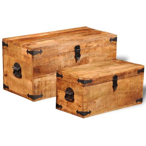 NNEVL Storage Chest Set 2 Pieces Rough Mango Wood - Picture 3 of 8