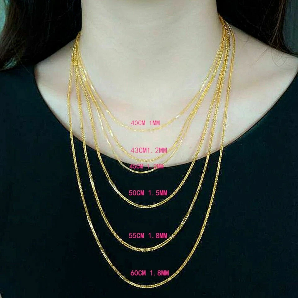 Collar real de oro macizo amarillo de 18 quilates para mujer eslabones de trigo cadena de la suerte de 1,2 mm 18" L Foto 2 de 3