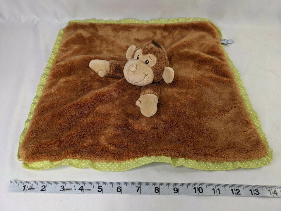 Aurora Baby Brown Monkey Lovey Security Blanket Green Polka Dots Stuffed Animal  - Image 2 of 4