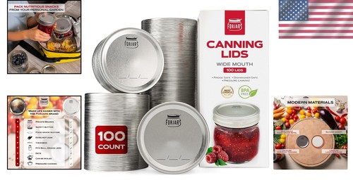 100-Pack Wide Mouth Canning Lids with Silicone Seals for Airtight Food Storage - Picture 2 of 11