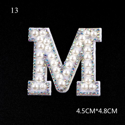 A-Z English Letter Patches Iron On Cloth Stickes Rhinestone Pearl Applique DIY - Picture 25 of 38