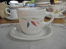 Vintage Syracuse China RESTAURANT LYRIC Red Yellow Leaves Coffee Cup + Saucer ~