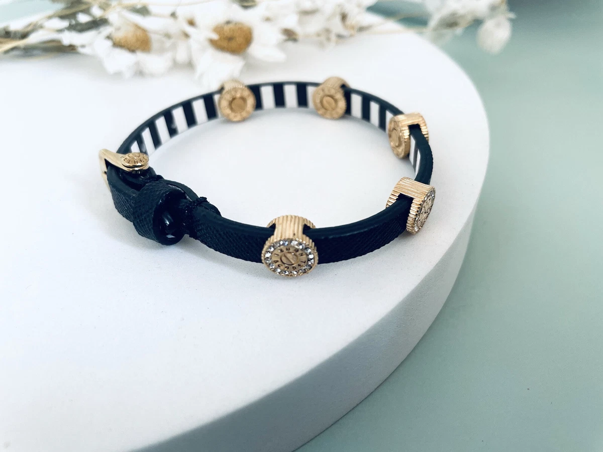 Henri Bendel Gold Plated Crystals Double sided logo Belt Bracelet