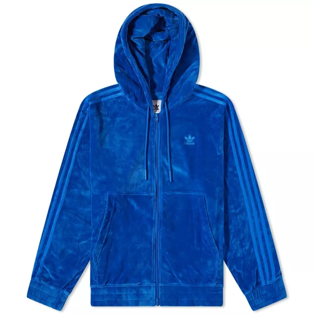 adidas Jeremy Hoodie Triple Blue Full Zip Velour Jacket Size Medium |