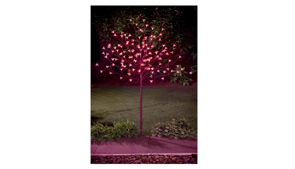 HOME PRO DEALS 4FT Cherry Blossom 128 Red LED Tree Lights with metal base Outdoor Xmas Decor