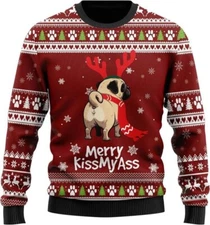 Pug Naughty Dog Ugly Christmas Sweater, Love Pug Dog Ugly Xmas Sweater