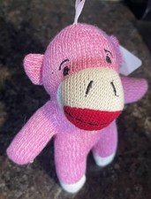 Dan Dee Sock Monkey Pink with Back Clip  6.5" tall NWT